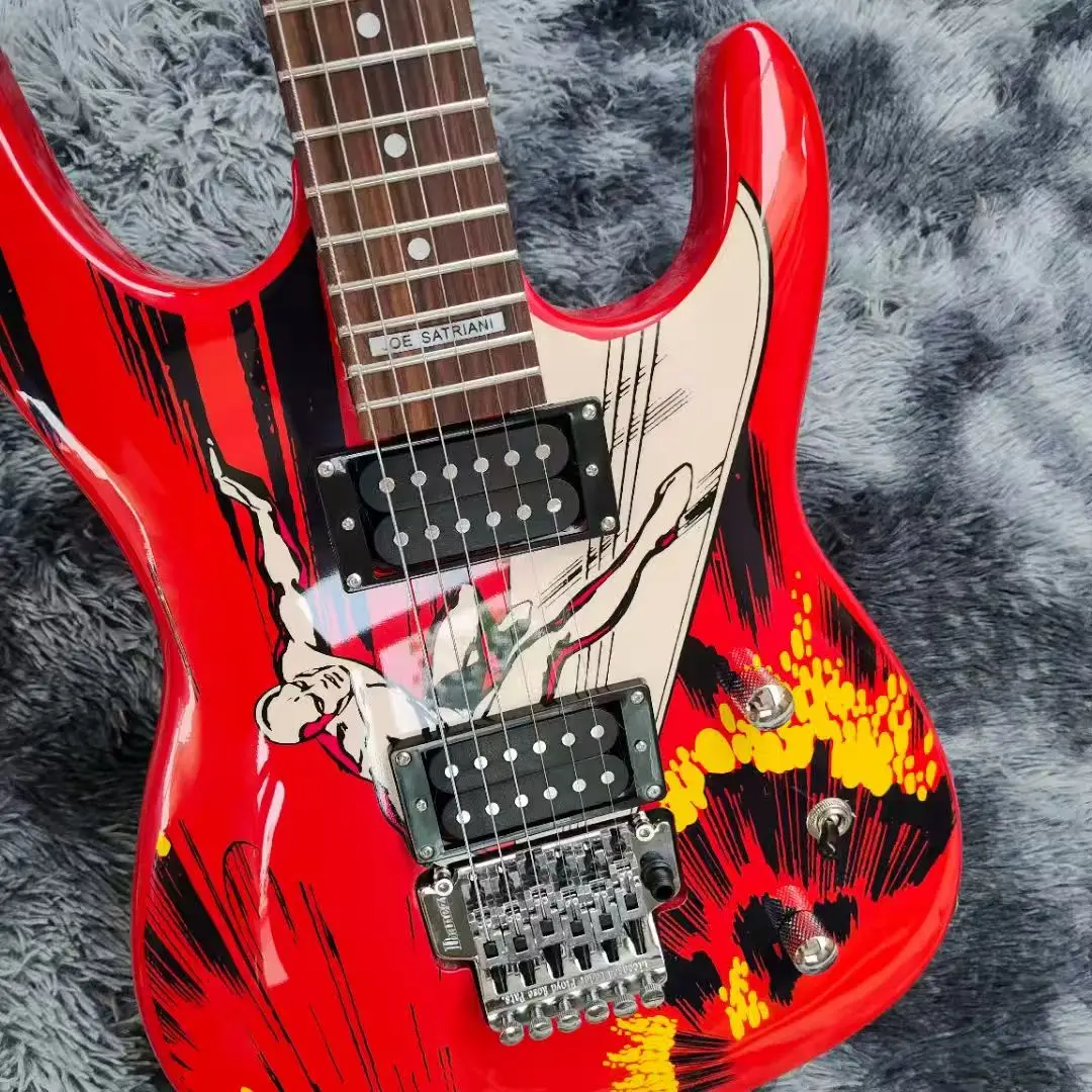 High Quality Red Surfing Electric Guitar, 6 Strings, Floyd Rose Tremolo Bridge Locking, HH Pickups, for Rock Metal Music