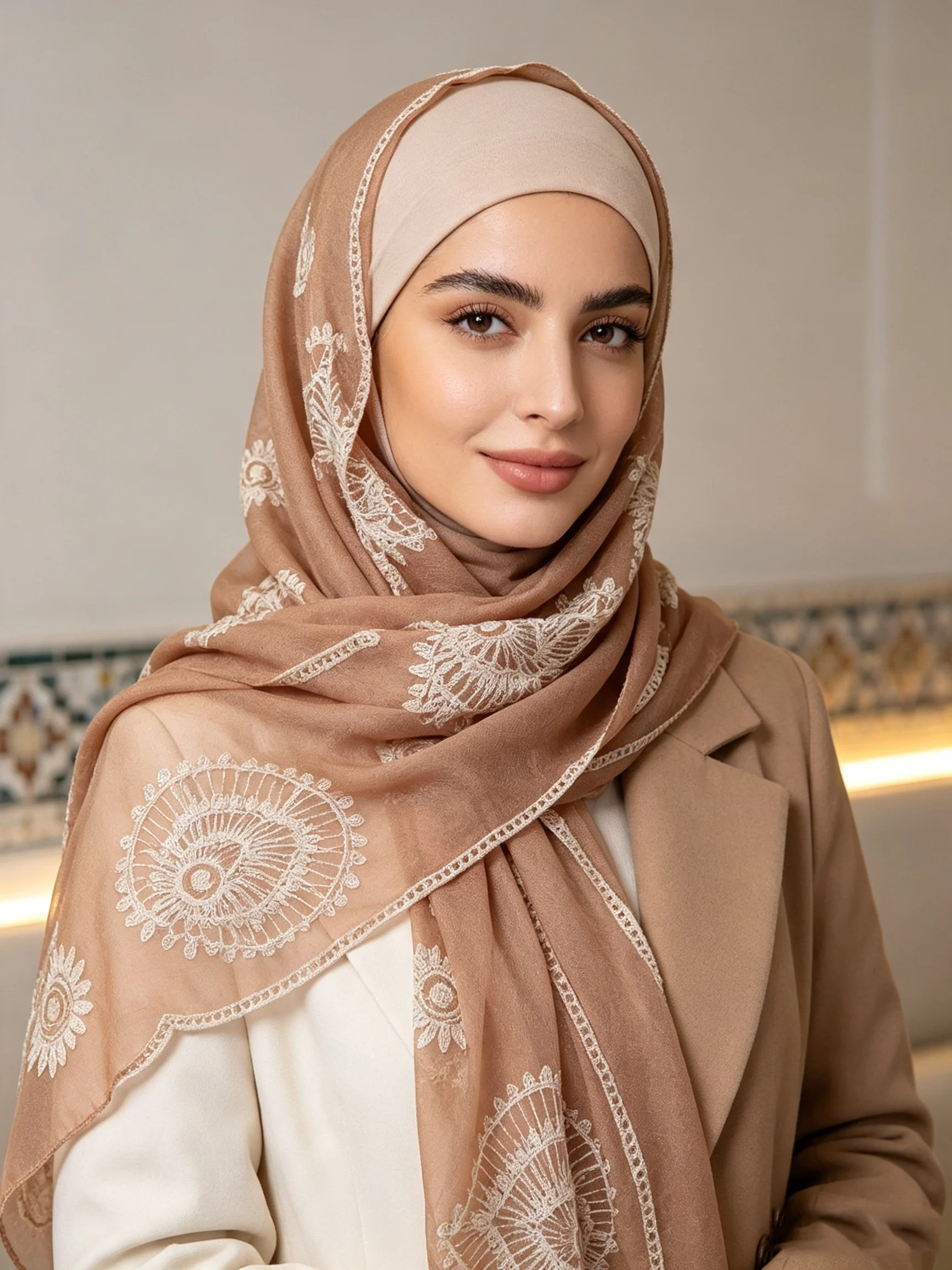 Ethnic Style Muslim Hijab Embroidery Headscarf Soft Breathable Shawl Women Islamic Head Wrap Floral Scarf