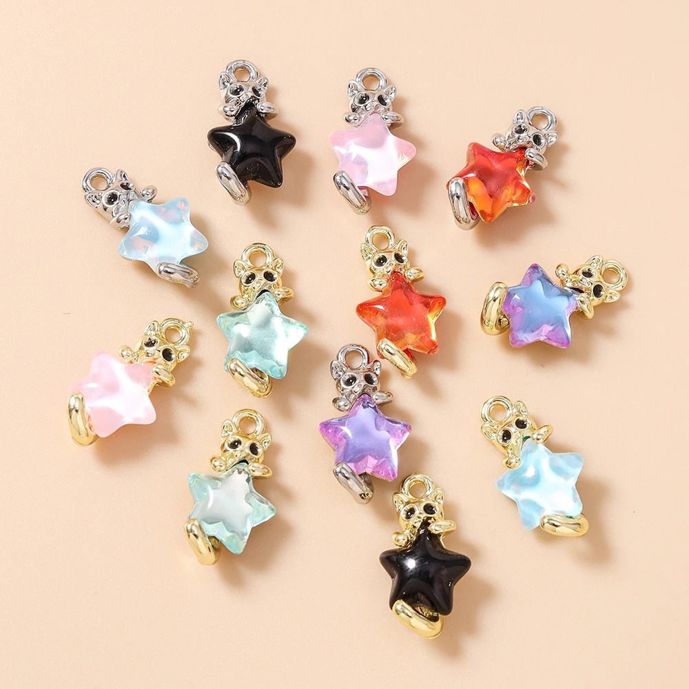 Leslie 5 Stück 10*18mm Niedliche Kawaii Kristall-Stern-Katzen-Anhänger für DIY Ohrringe Halskette Armband Schmuckherstellung Zubehör – Detail 6