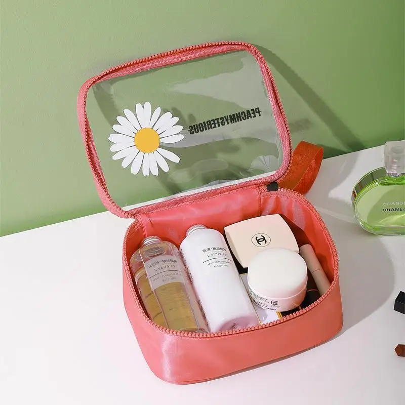 New waterproof small daisy portable transparent makeup bag with large capacity portable fashion storage bag