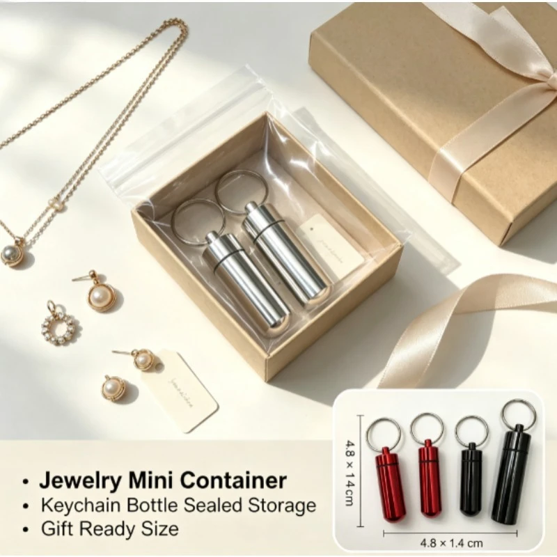 Outdoor Aluminum Alloy Pill Container Keychain, Mini Waterproof Sealed Pill Bottle, Portable Emergency Medicine Storage Vial