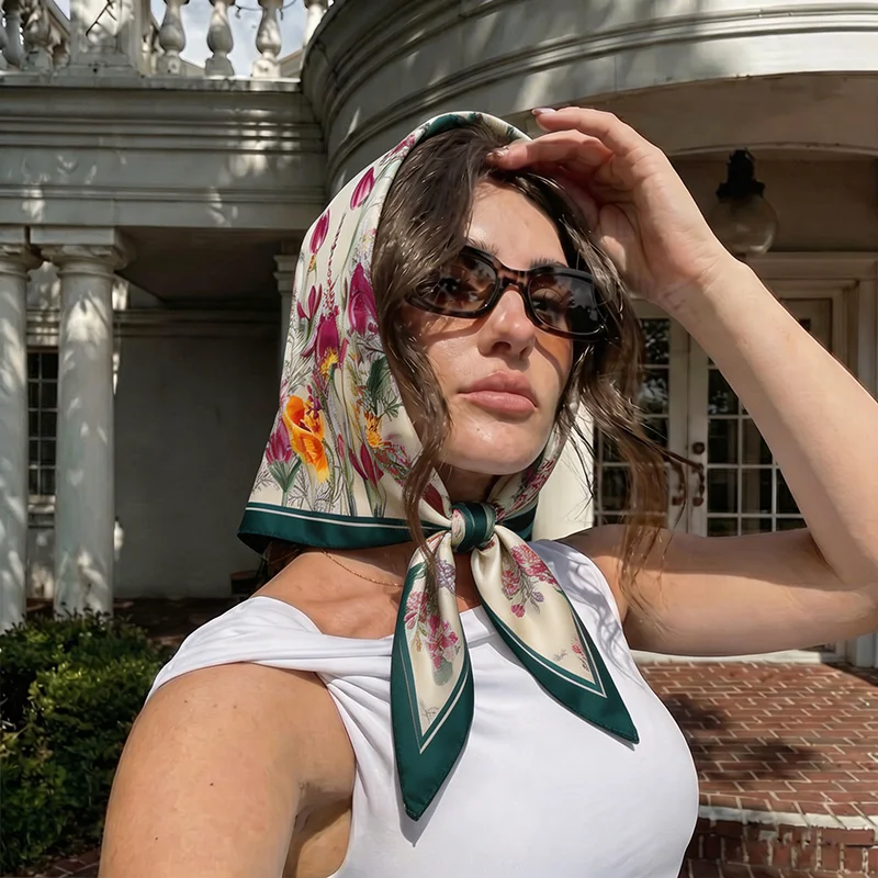 

Scarf Print Hijab Silk Female Luxury Shawl Wraps Headscarf Neckerchief Bandanas Ribbon Hair Bands Designer Foulards Femme