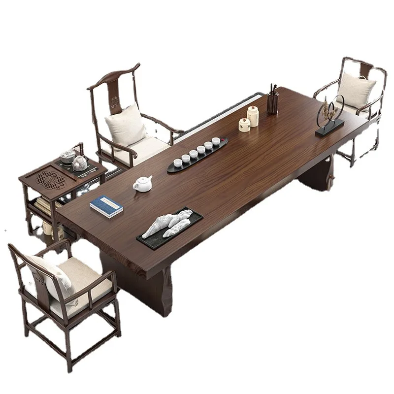 

New Chinese tea room table and chair combination large board retro desk office