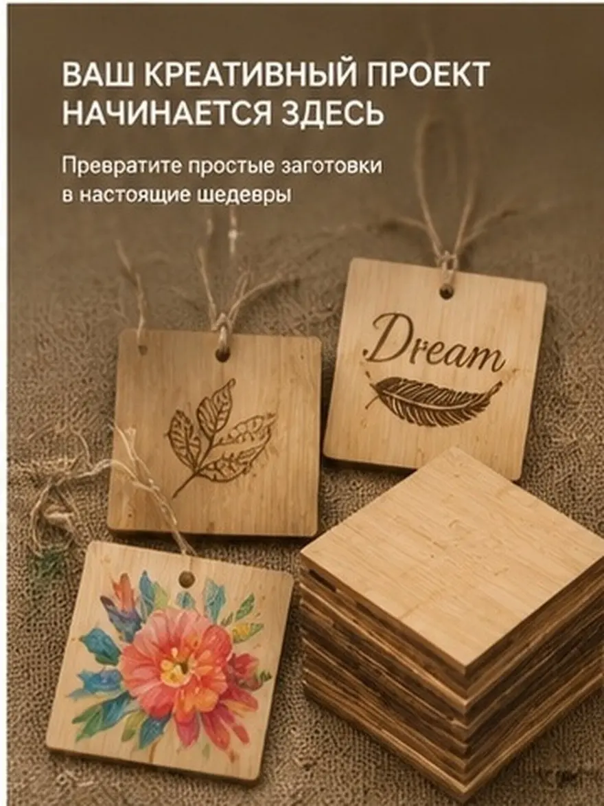 20Pcs Bamboo Pieces DIY Blank Square Bamboo Slices for Creative Painting Carving Handmade Gift DIY Painting Pieces