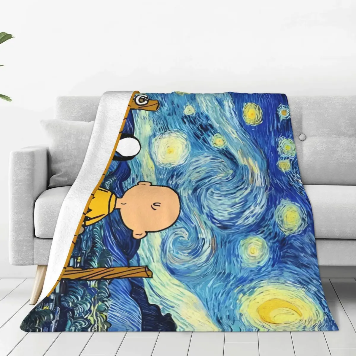 Snoopy Starry Night Pop Art Blanket Warm Funny Plush Throw Blanket For Students Living Room Flannel Bedspread Bed Cover