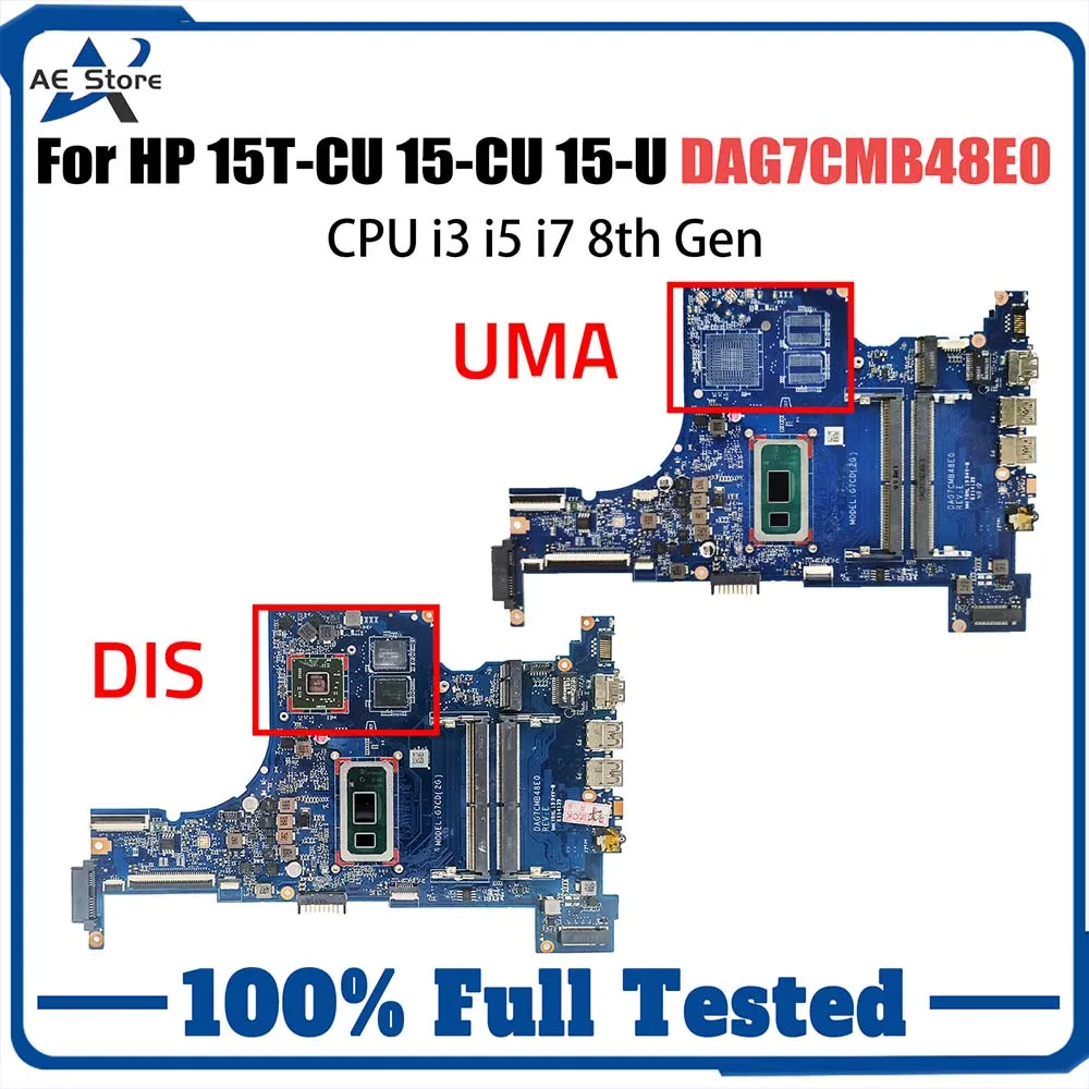 Computer Mainboard For HP 15-U 15T-CU 15-CU DAG7CMB48E0 Laptop Motherboard With CPU I3 I5 I7 8th Gen 100% Tested