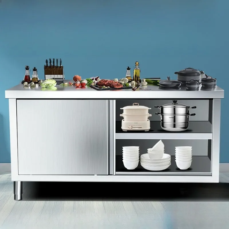 304 stainless steel workbench with sliding door cutting table charging baking table