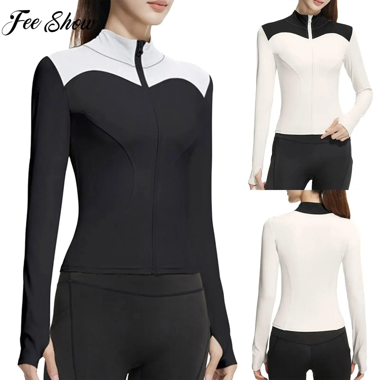 

Adults Women Sweat Sauna Tops Body Shaper Bodybuilding Workout Zipper Sweatshirt Stand Collar Long Sleeve Contrast Color Jacket