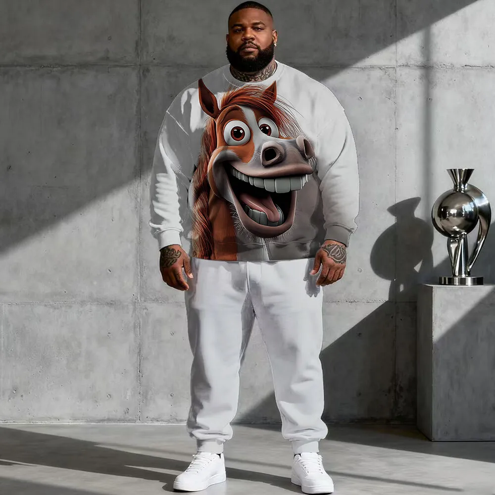 

S-9xl plus size Men's Hoodie Set: Funny Animal Vibes - 2-Piece Playful Trendy, Soft Warm Fabric, Whimsical Critter Prints