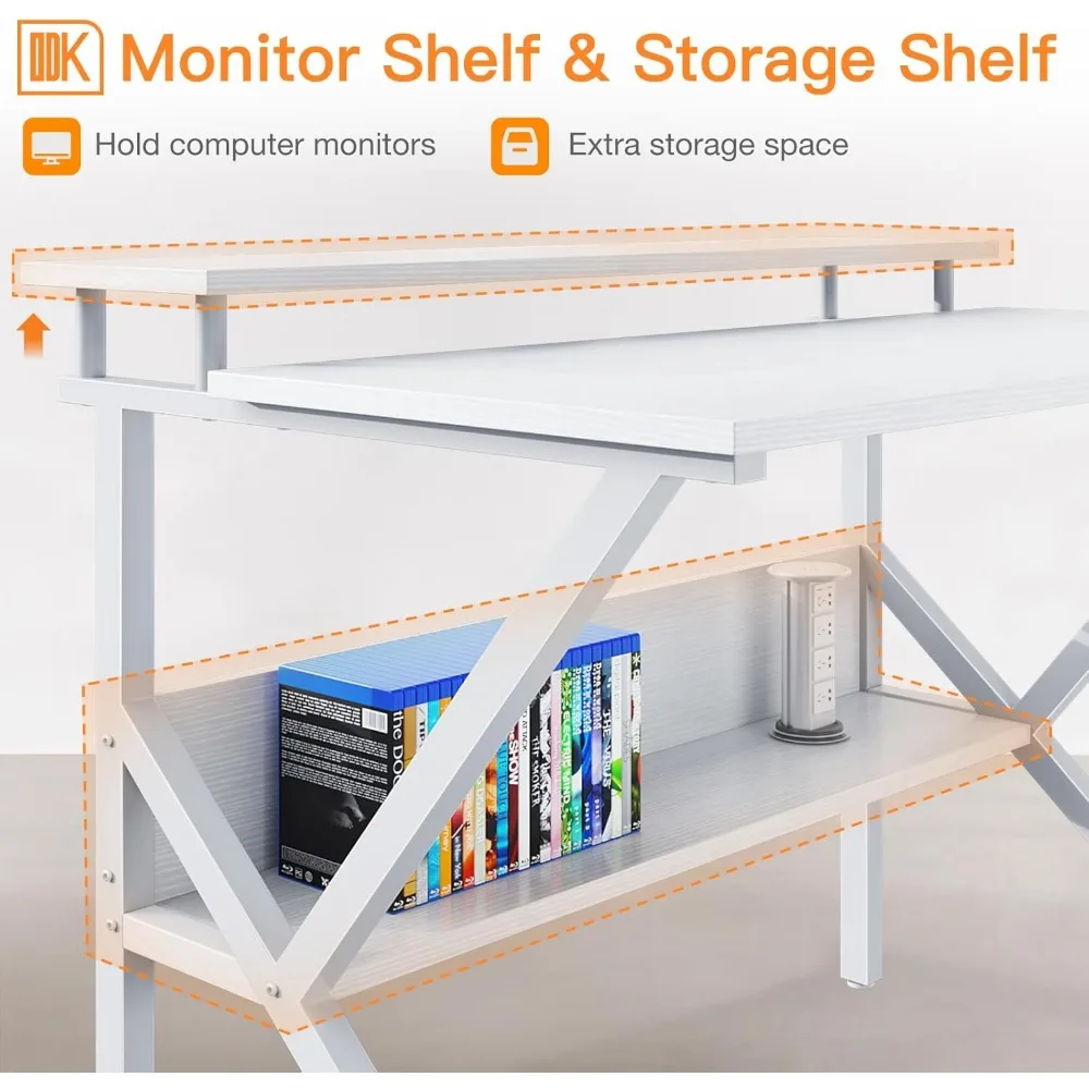 Small Computer Desk, 27.5 inch Desk for Small Spaces with Storage, Compact Table with Monitor & Storage Shelves for Home Office