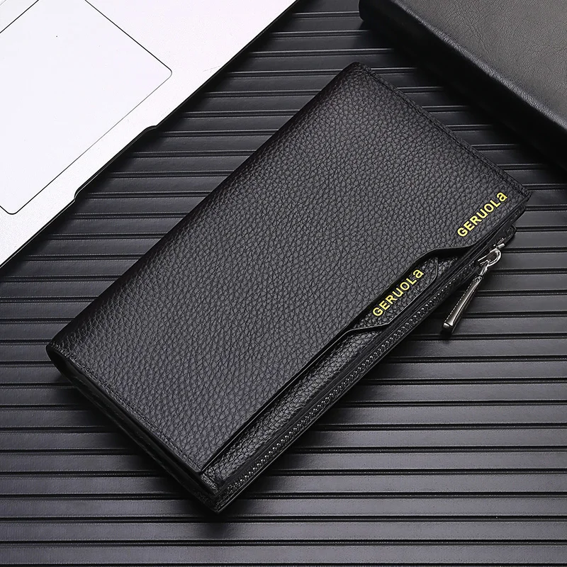 GERUOLA Men's Genuine Leather Long Wallet - Large Capacity, Multi-Card Holder with Quick Access Design - Perfect Holiday Gift fo