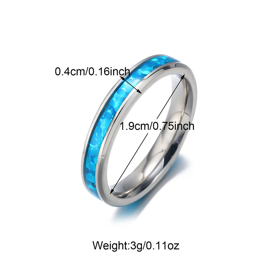 Elegant Blue Opal Rings For Women Men Minimalist Stainless Steel Party Wedding Rings Simple Fashion Jewelry Girls Gift 2024