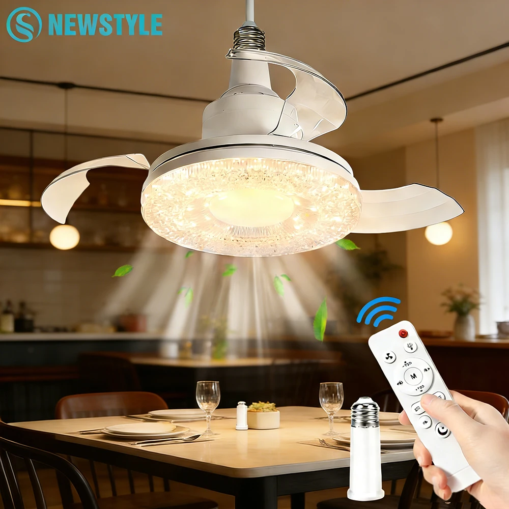 

Потолочный вентилятор-светильник E27 со светодиодами, невидимый, 3 цвета, регулировка яркости, 3 скорости вентилятора, для спальни и гостиной