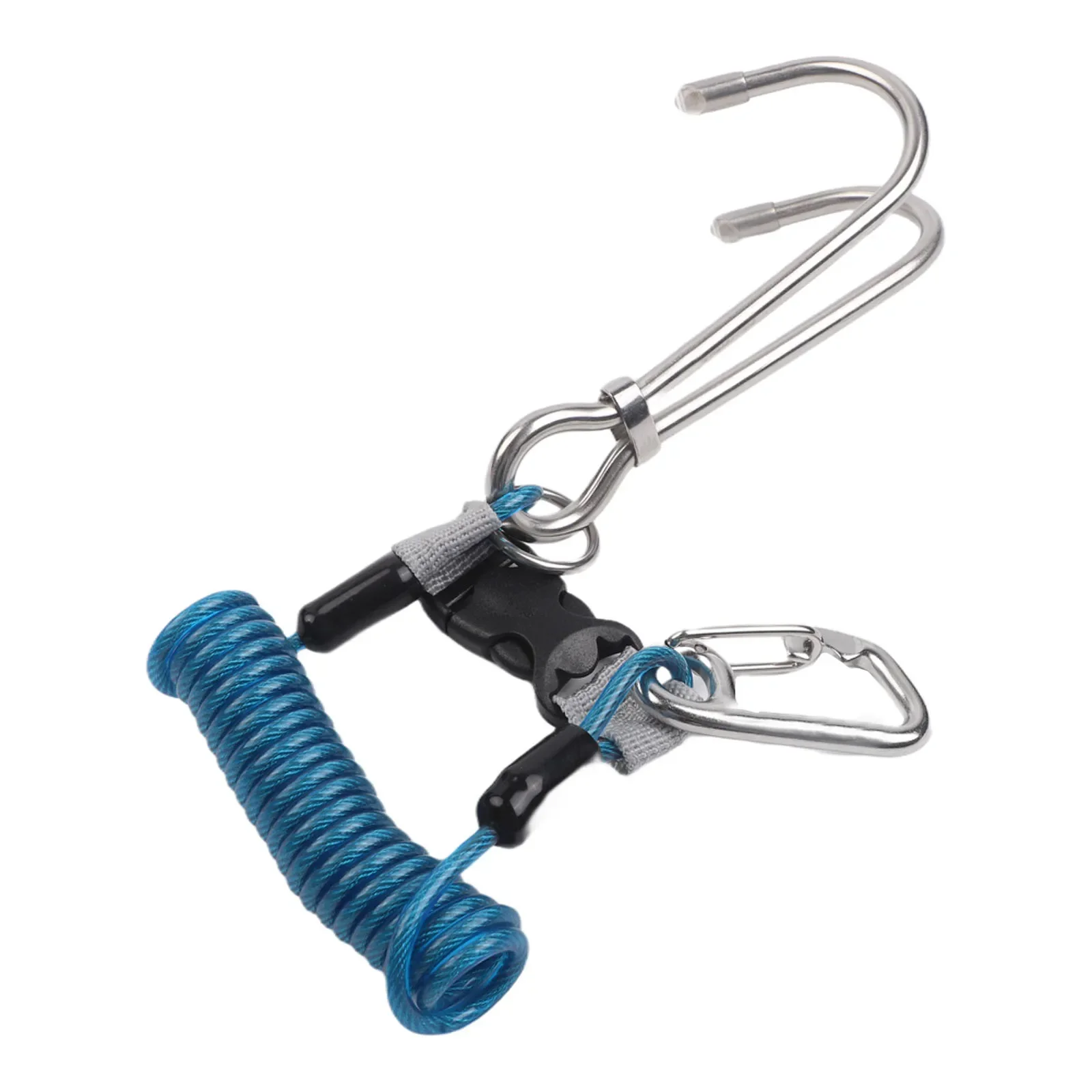 316 Stainless Steel Double Ended Reef Hook with Spring Loaded Safety Lanyard for Secure Positioning in Underwater Currents