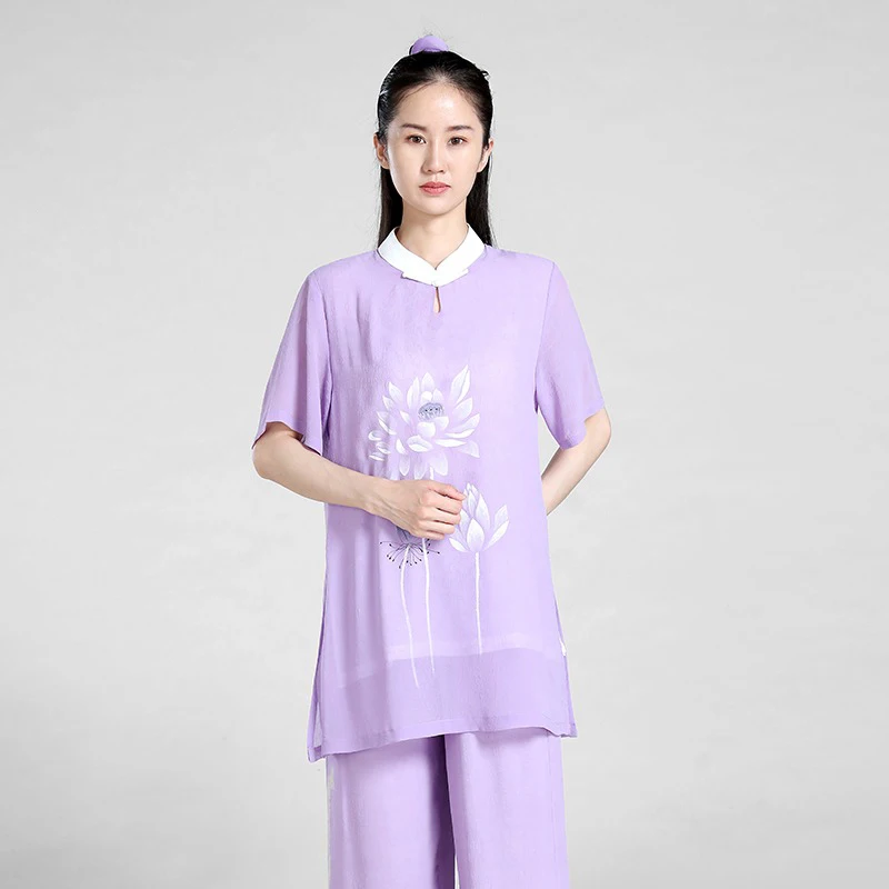 Women's Elegant Martial Arts Clothes Tai Chi Uniform Kung Fu Performance and Competition Costume Traditional Chinese Lavender