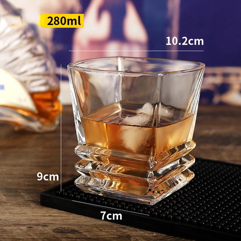 280ml Whiskey Glass Square Pagoda Shaped Crystal Glass Wine Glass Drinkware Drinking Bottle Bar Party Transparent Brandy Cup