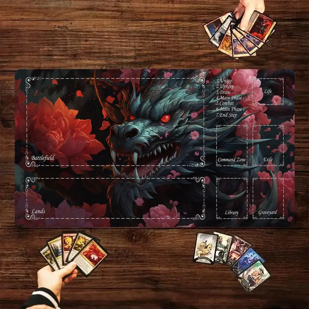 Stunning dragon and cherry blossoms Magic Card Battle Mat MTG Playmat Anti-slip Base gathering gaming mat Board Game Mat for TCG