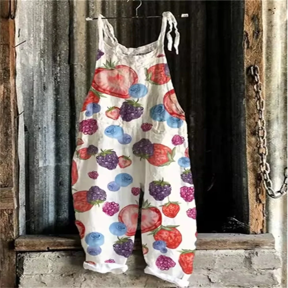 

2025 Summer Casual Fashion Breathable One-Piece Pants, 3D Strawberry, Blueberry and Grape Print Stylish and Cute One-Piece Pants