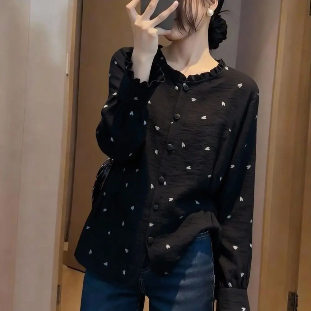 Kimotimo Fashion Women Chic Simple Casual Daily Commute Black Polka Dot Cardigan 2026 Spring Lace Trim Open Front Top