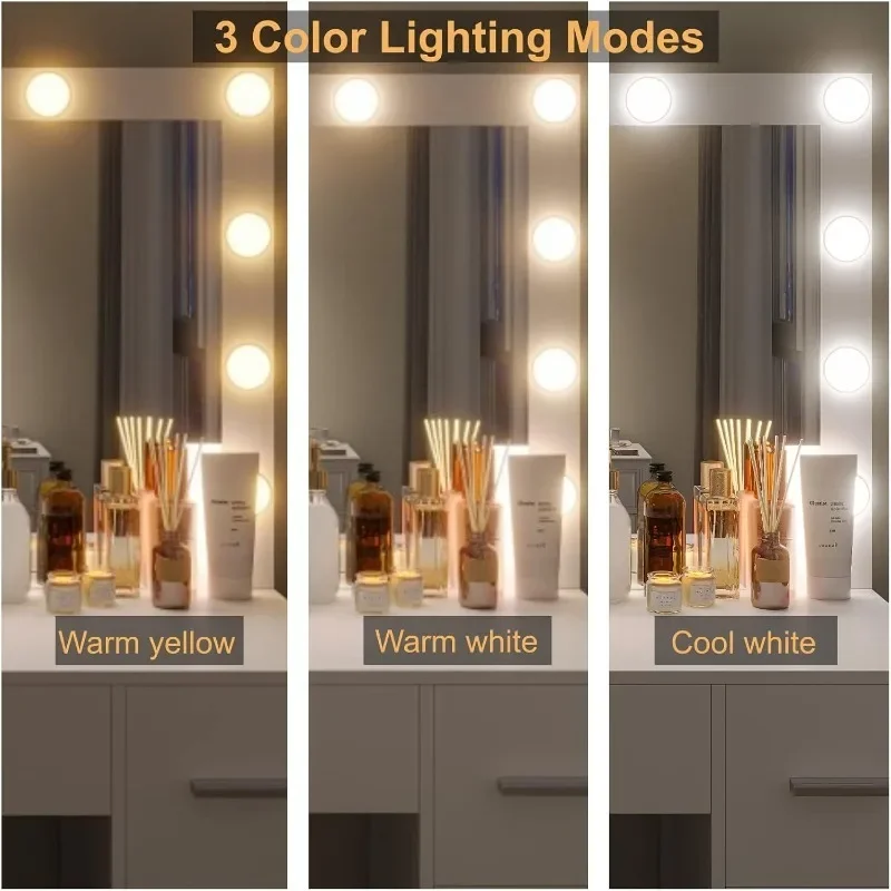 Irontar Vanity Table, Makeup Table with Lighted Mirror, 3 Color Lighting Modes, Brightness Adjustable, Dressing Table