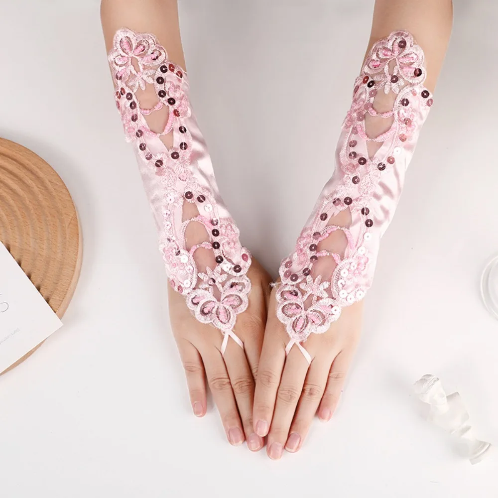 뜨거운 판매 파티 드레스 레이스 장갑 의류 액세서리 라인 석 웨딩 신부 장갑 우아한 섹시한 저녁 파티 장식 파티