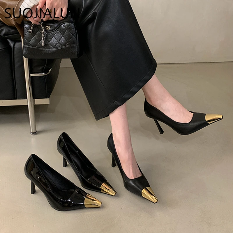 SUOJIALUN 2025 Spring New Brand Women Pumps Shoes Fashion Ladies Elegant Outdoor Dress Single Shoes Thin High Heel Party Pumps