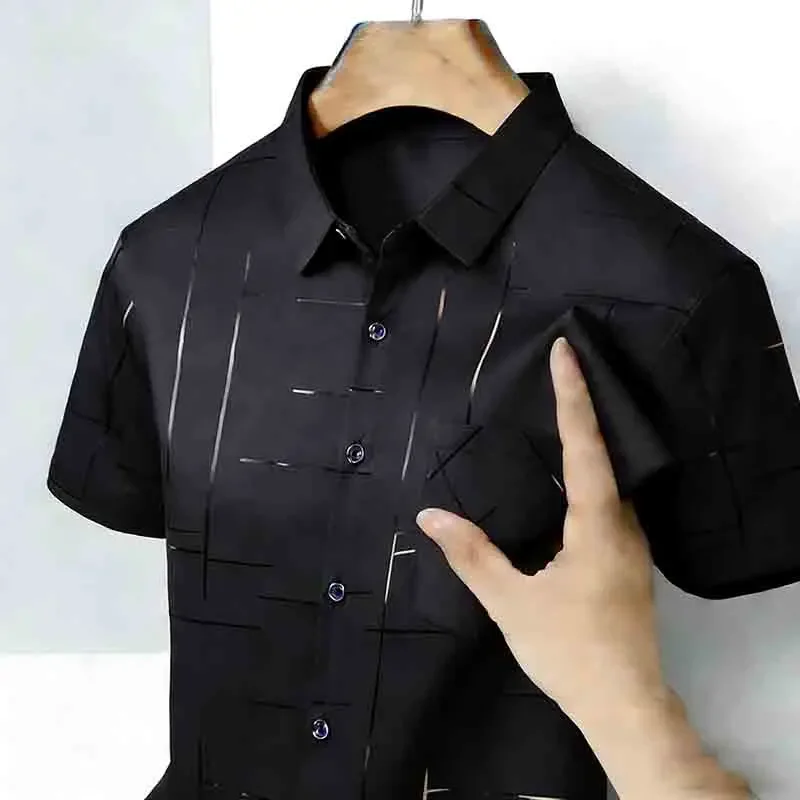 2026 High-Quality Men's Casual Fashion Shirt Short Sleeve Button-Down with Geometric Pattern