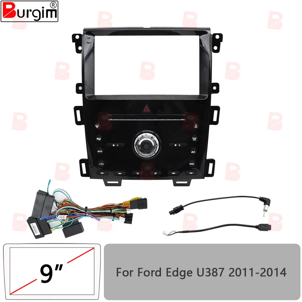 Car Radio Fascias Frame For Ford Edge U387 2011-2014 9 inch 2 DIN Stereo Panel Harness Wiring Connector Canbus Decoder Mount Kit