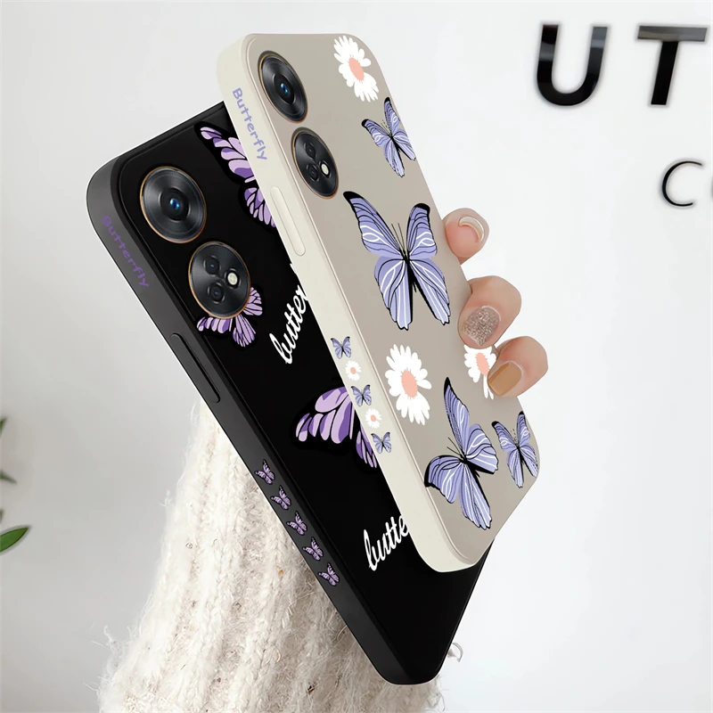 Capa colorida de telefone borboleta INS Korea, capa de silicone macia à prova de choque para OPPO Reno 8 10 Pro Plus 8T 7Z 6Z 4 5 2F Z F11 F7 F9