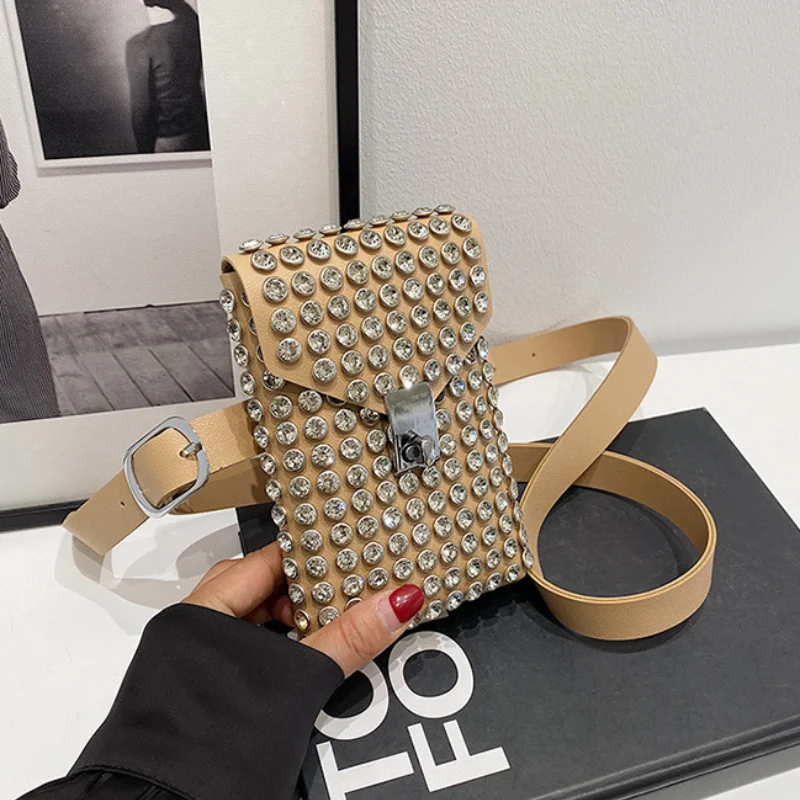 Mini telefono borsa da donna Trend 2024 nuova borsa a tracolla con diamanti retrò alla moda marsupio borsa a tracolla di lusso di alta qualità da donna