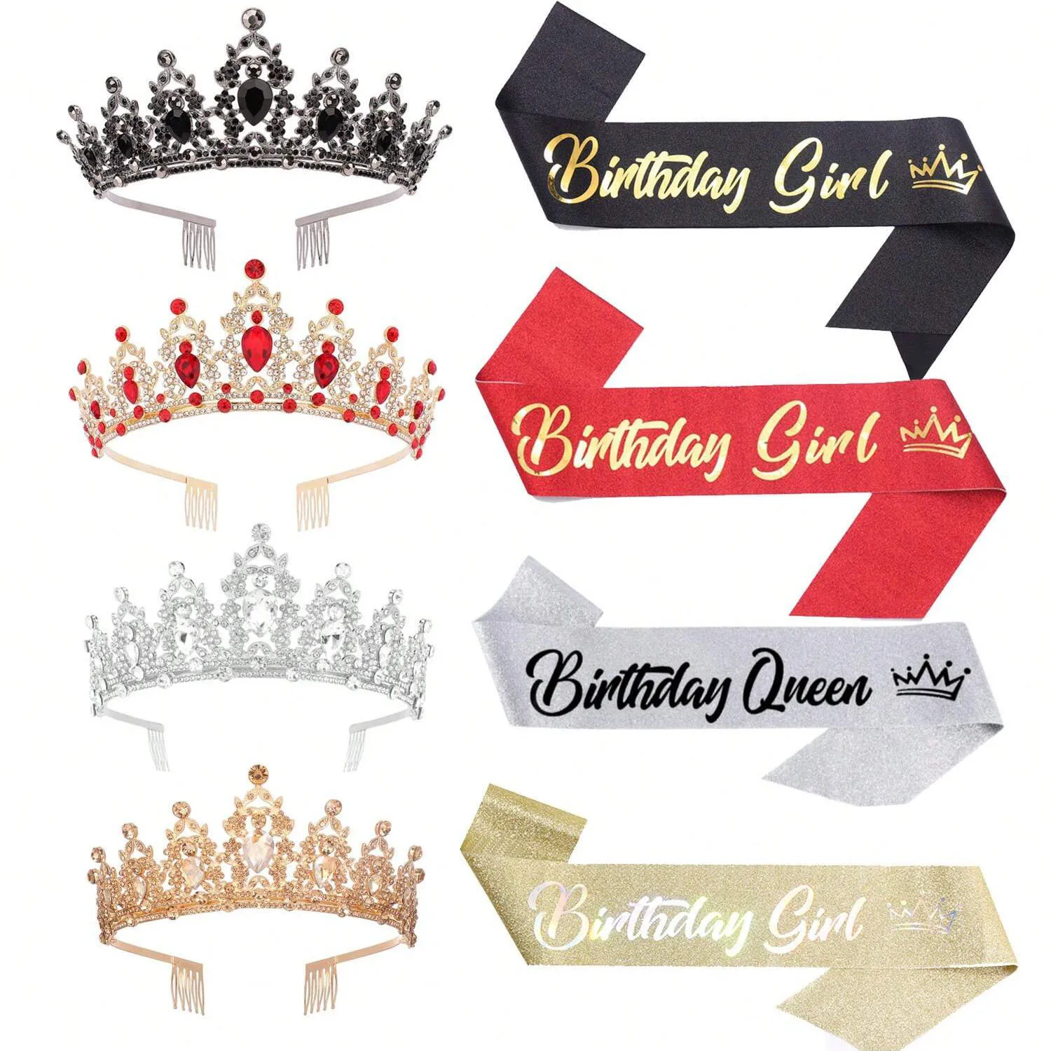 2pcs/Set  Birthday Crowns and Belt with Diamond Queen Crown Suitable for Birthday Parties and Gifts