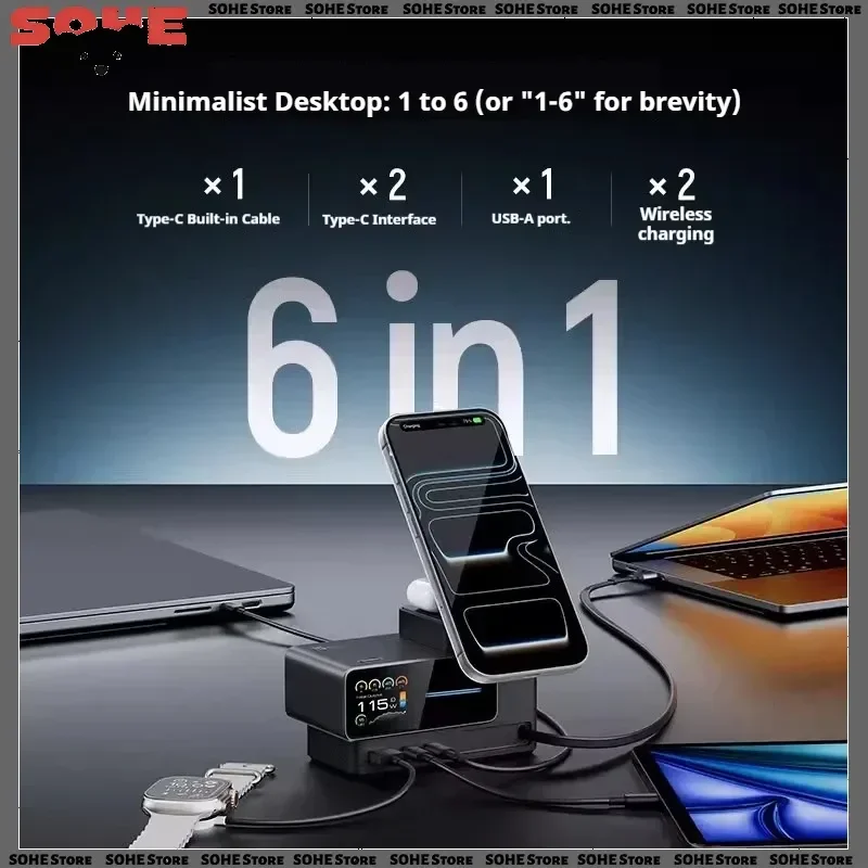 CUKTECH Super Power Station No.15 140W 6-in-1 Multi-Function Desktop Charger GaN Fast Charger Compatible with Computers Phonesn