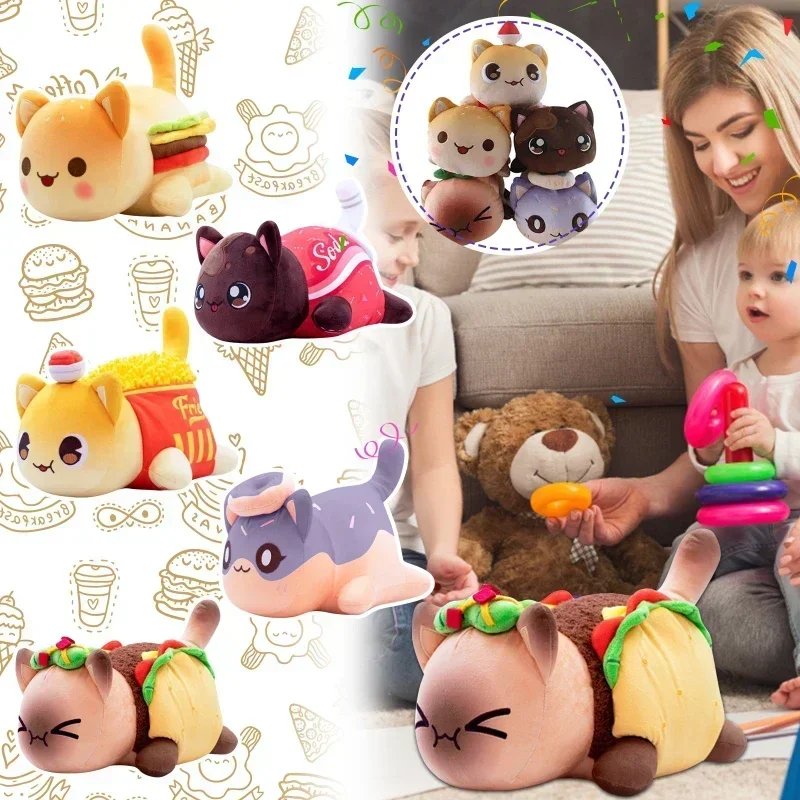 Aphmau Meows Cat Plush Toy Soft Meemeow Stuffed Dolls Donut Cat Kawaii French Cheeseb Fryurger Food Plushies Christmas Gifts