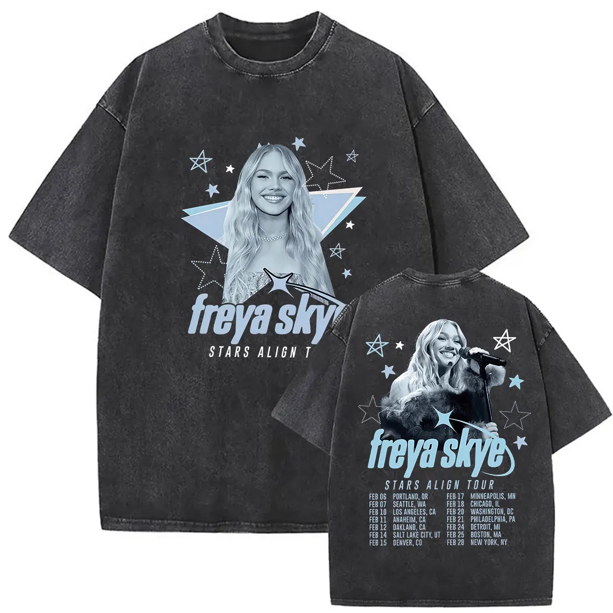 Vintage Washed Freya Skye Stars Align Tour 2026 Graphic t shirts Men Women summer High Quality Fashion Oversized Cotton t-shirt