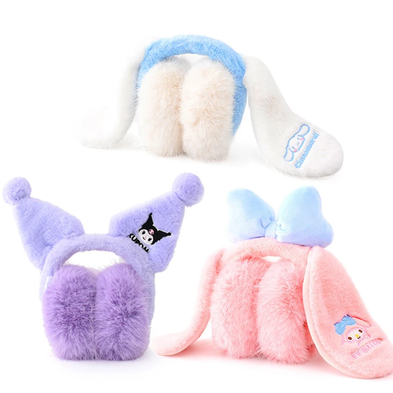 Sanrio Cartoon Cute My Melody Children's Warm Folding Earmuffs Kuromi Windproof And Coldproof Kawaii Holiday Gift