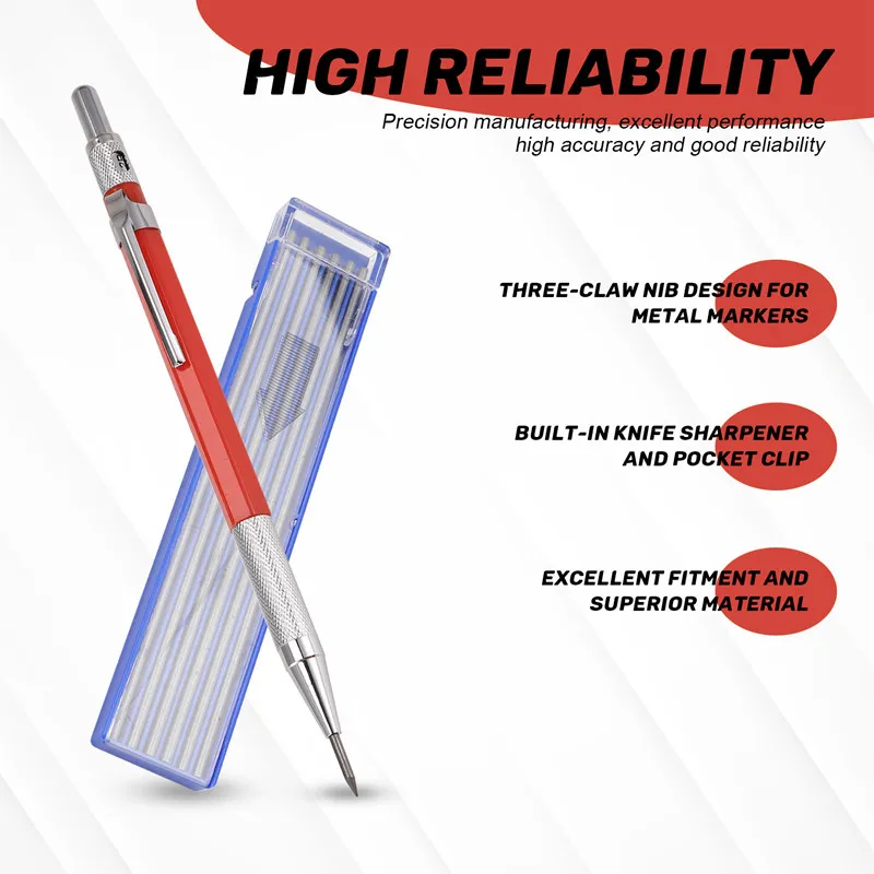 

Welders Pencil With 12PCS Silver Streak Refills, Metal Marker Mechanical Welding Pencil Pipefitters, Fabrication, Red-AT35
