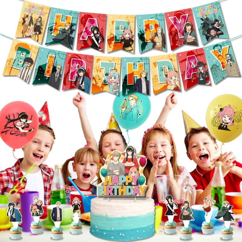 

Spy X Family Birthday Party Decoration Foil Balloon Cake Topper Banner Set Anya Yor Forger Twilight Baby Shower Party Supplies