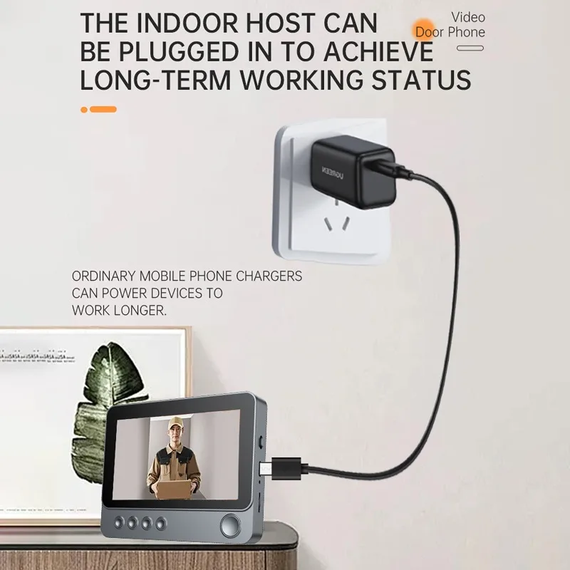 Campainha de monitoramento de vídeo 2.4G com tela IPS de 4,3 polegadas Gravação automática de fotos Visão noturna Intercomunicador bidirecional Campainha de vídeo