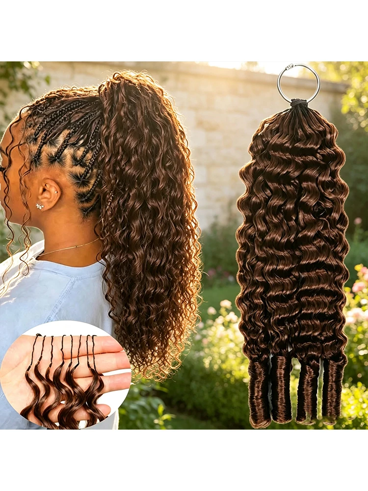 Smilegirl Chocolate Brown Boho Braids Feather Crochet Human Hair Burmese Curly Human Hair Extensions Pre Separated Knotless Handmade Bundles Crochet H