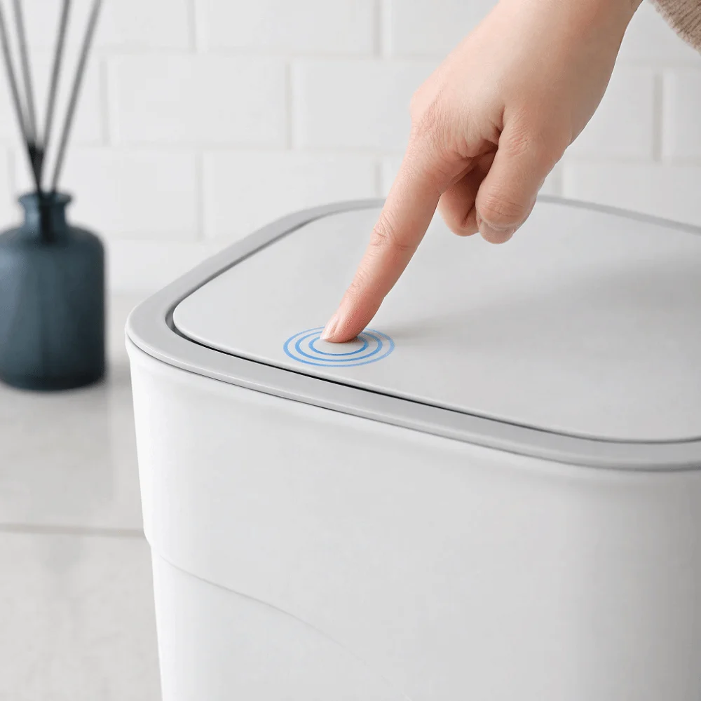 Slim Narrow Gap 11L Bathroom Trash Can Odor-Free Seamless Waterproof Garbage Bin One-Touch Pop-Up with Lid Living Room Dustbin