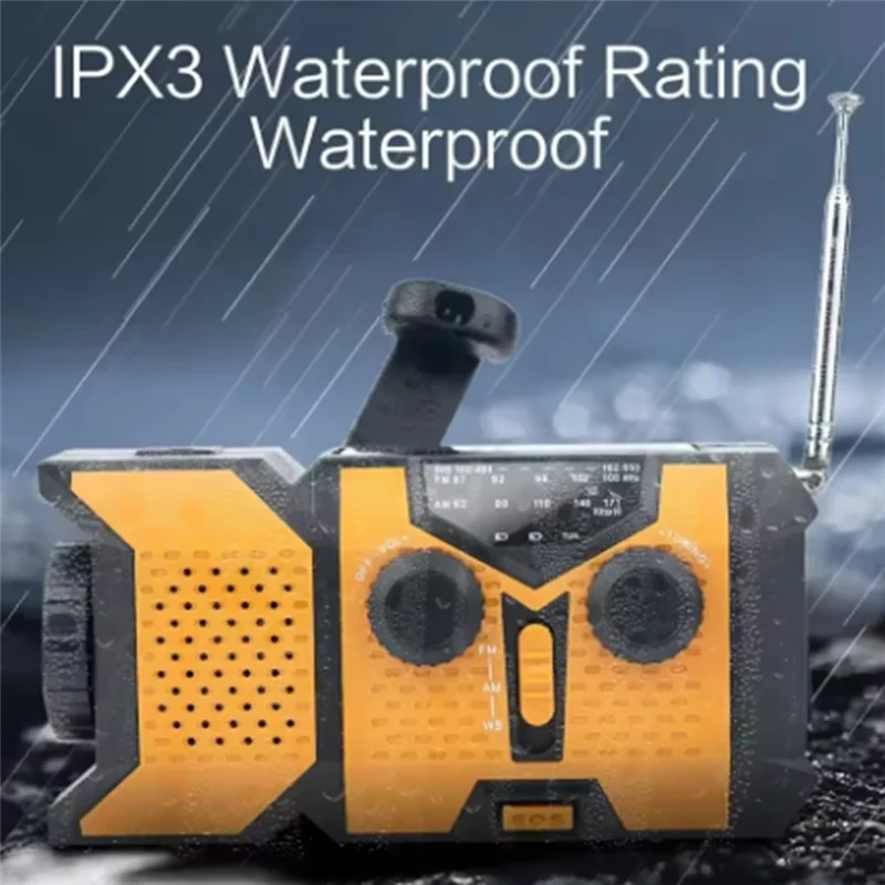 FFYY-Hand Crank Solar Radio With LED Flashlight, AM/FM/NOAA Weather Radio, 2000Mah Power Bank For Emergency Phone Charging