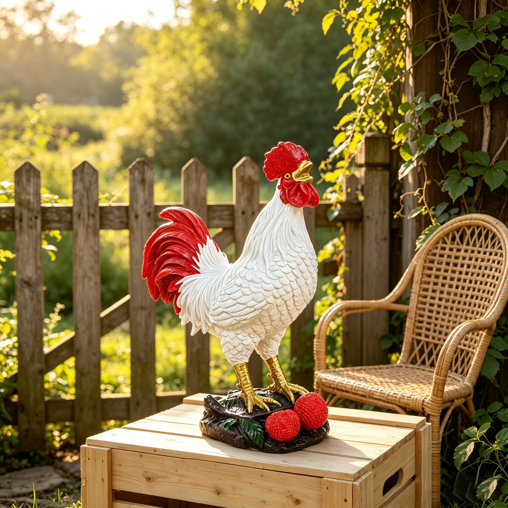 Rooster Figurine Resin Statue Farmhouse Kitchen Decor Red White Chicken Sculpture Home Living Room Shelf Table Ornament Gift