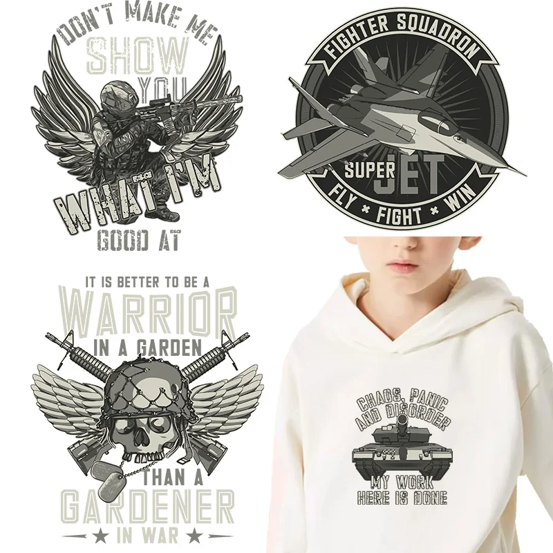 Military themed tank fighter soldiers iron on transfer for clothing dtf transfers ready to press Heat Transfer Printing