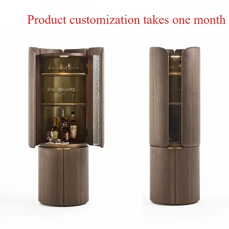 Solid Wood Wine Cabinet Modern Minimalist Cylindrical Wall Wine Cabinet White Wax Wood Dining Edge Cabinet