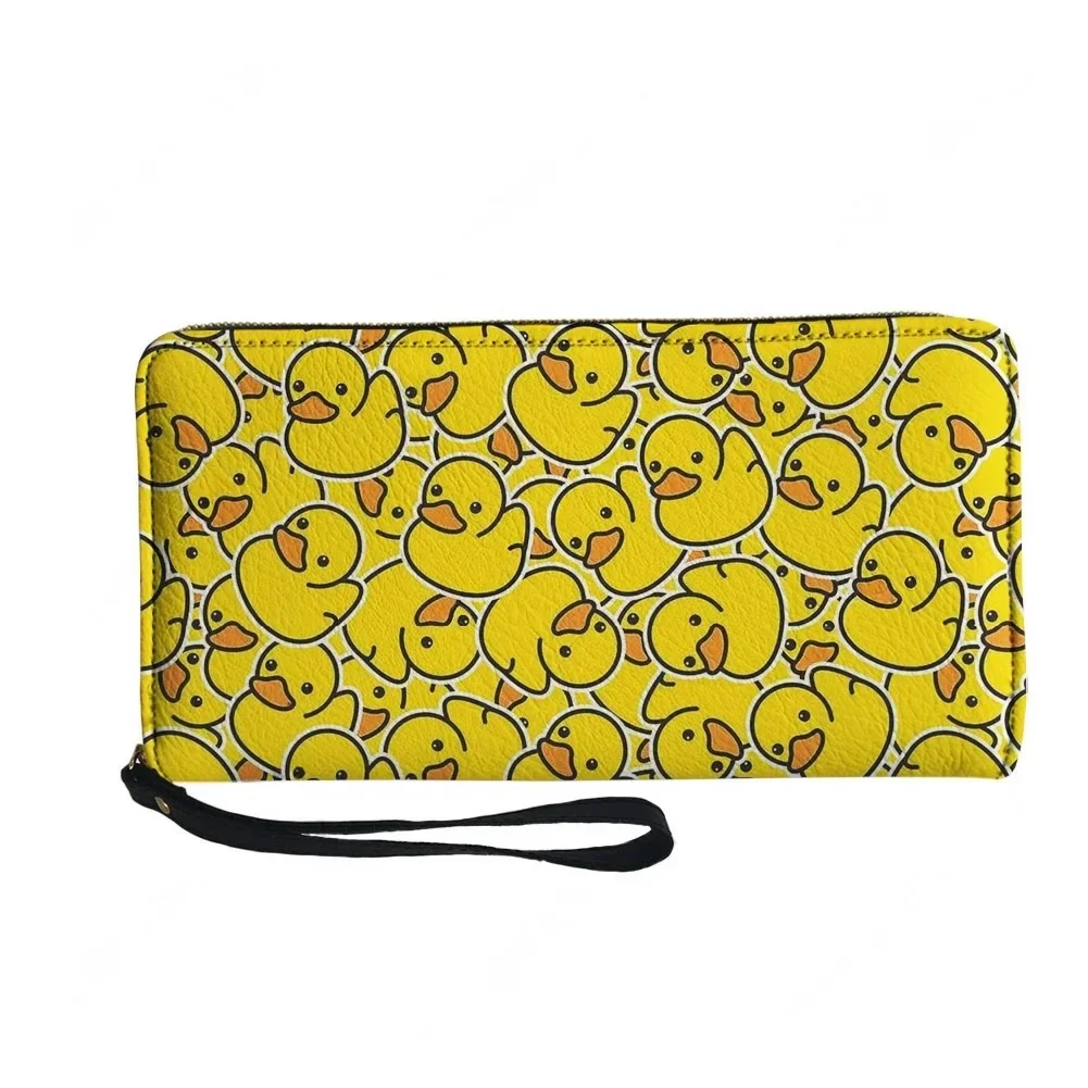 Hot Cartoon Cute Yellow Duck Custom Wallet Purse Men Women Teenagers Zipper Long Wallets Double Print  Portable Wallet Gift Bag
