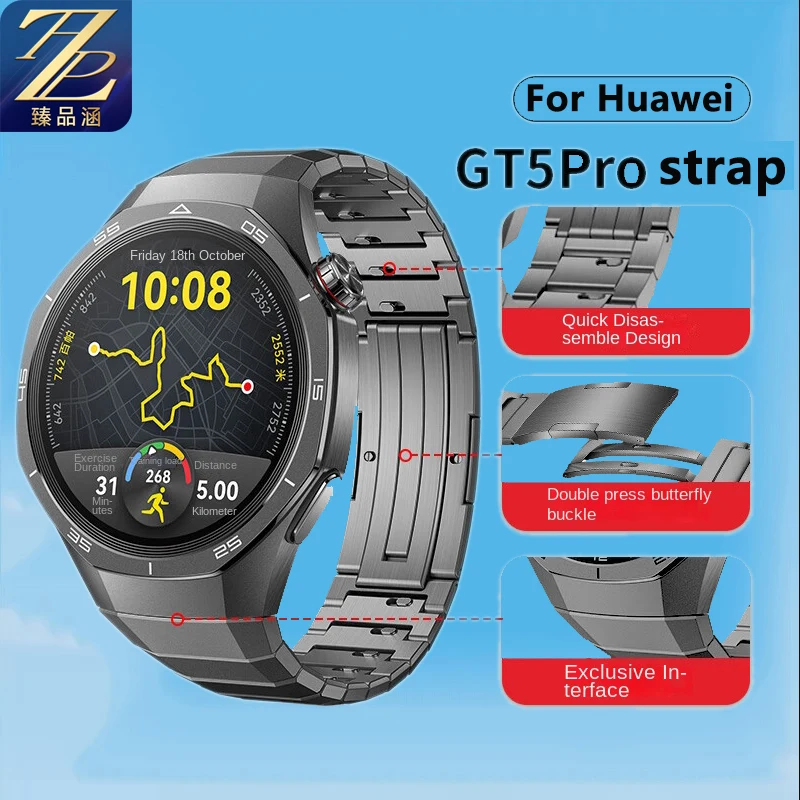 

GT5 Pro Titanium Alloy Strap for Huawei Watch GT5 Pro 46MM Metal Quick Release Bracelet men's Watchband black/ grey