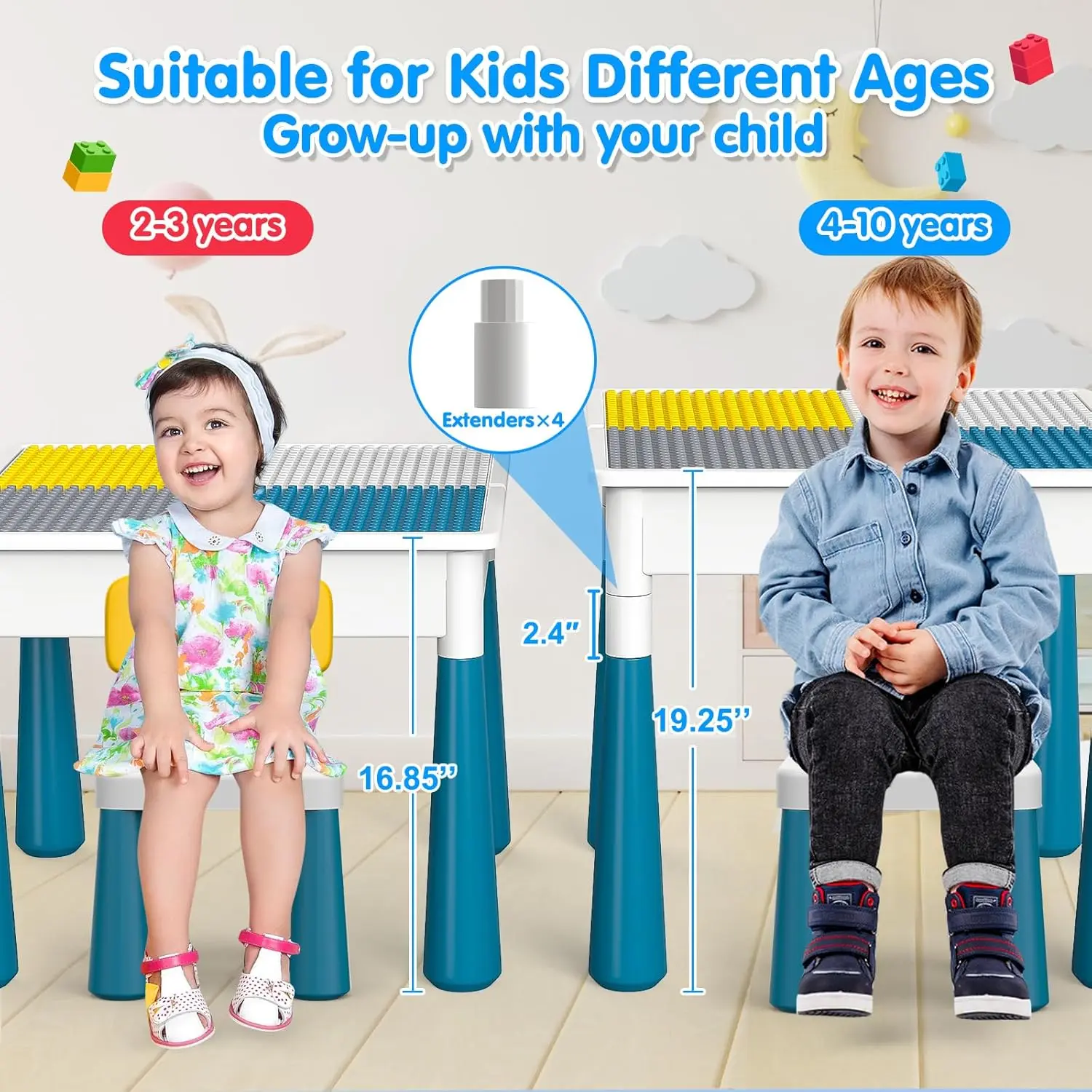 Kids Table and Chair Set: Activity Table with 152Pcs Large Marble Run Building Blocks 4 Chairs Storage All in One Play Sensory T