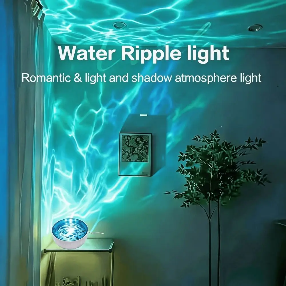 16‑Color RGB Water Wave Projector Night Light Dynamic Water Ripple Colorful Dynamic Ambient Lamp Dimmable Decorative Table Light
