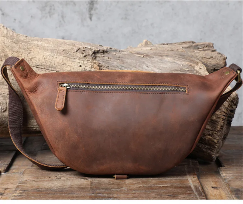 Vintage natural crazy horse cowhide men's chest bag outdoor sports genuine leather crossbody bag fashion designer shoulder bag
