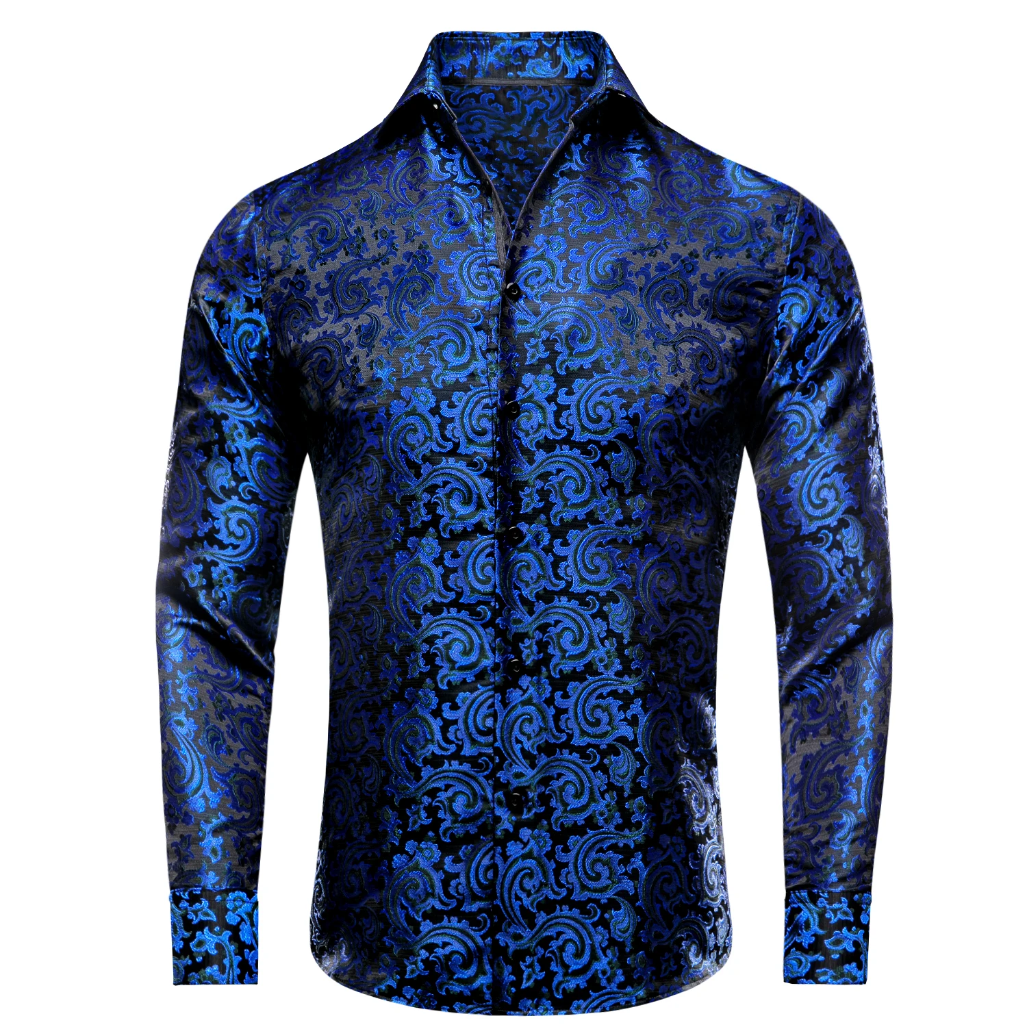 Hi-Tie Navy Blue Mens Shirts Long Sleeve Dress Causal Shirt Blouse for Male Wedding Gift Party Ofiice Work High Quality